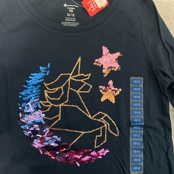 Member’s Mark girls unicorn long sleeve tee shirt top blue sequin moon 10/12 - Picture 2 of 3